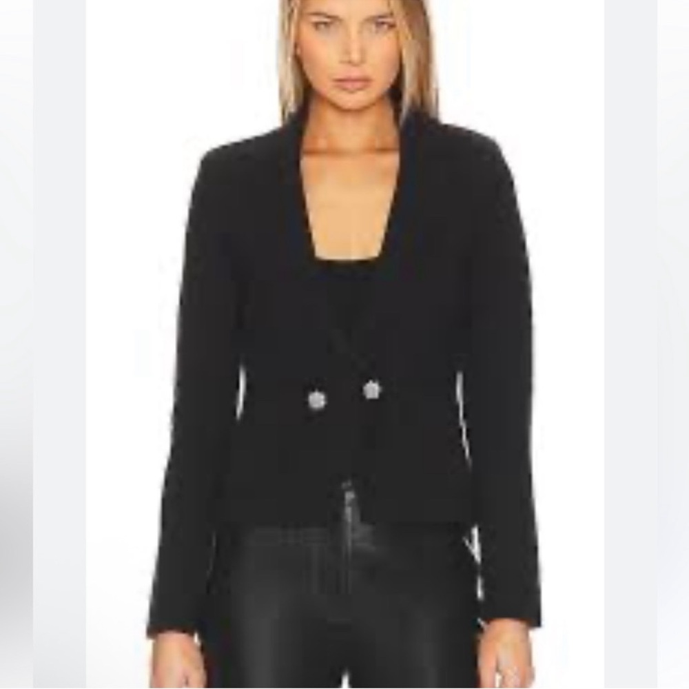 L'Agence Sofia Black Knit Blazer with Crystal Buttons